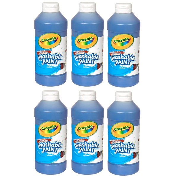Washable Paint, Blue, 16 oz. Bottles, PK6